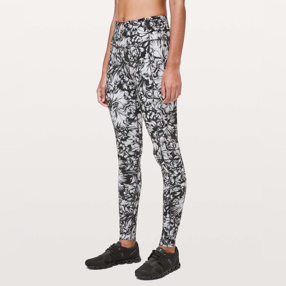 Lululemon Fast & Free Crop II Legging *Nulux 28” Night Garden Ice Grey Black - Picture 3 of 14